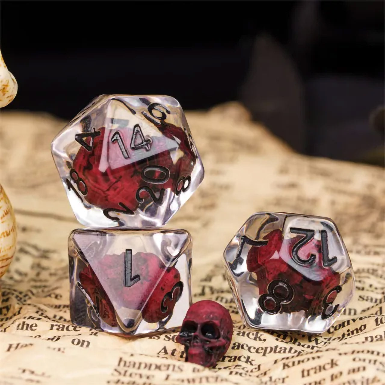 Red Skull 7pc Dice Set Inked in Black by Udixi Dice Company